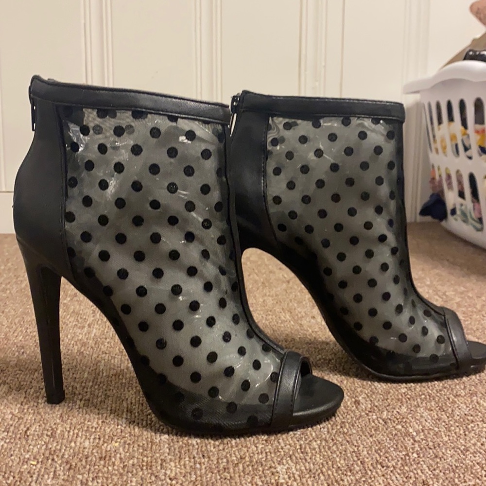 Leather Polka Dot Heels Open Toe Booties